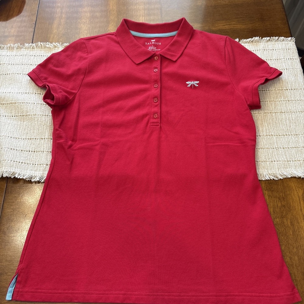 Talbots‎ Women's L Red Polo Shirt Short Sleeve Stretch Knit